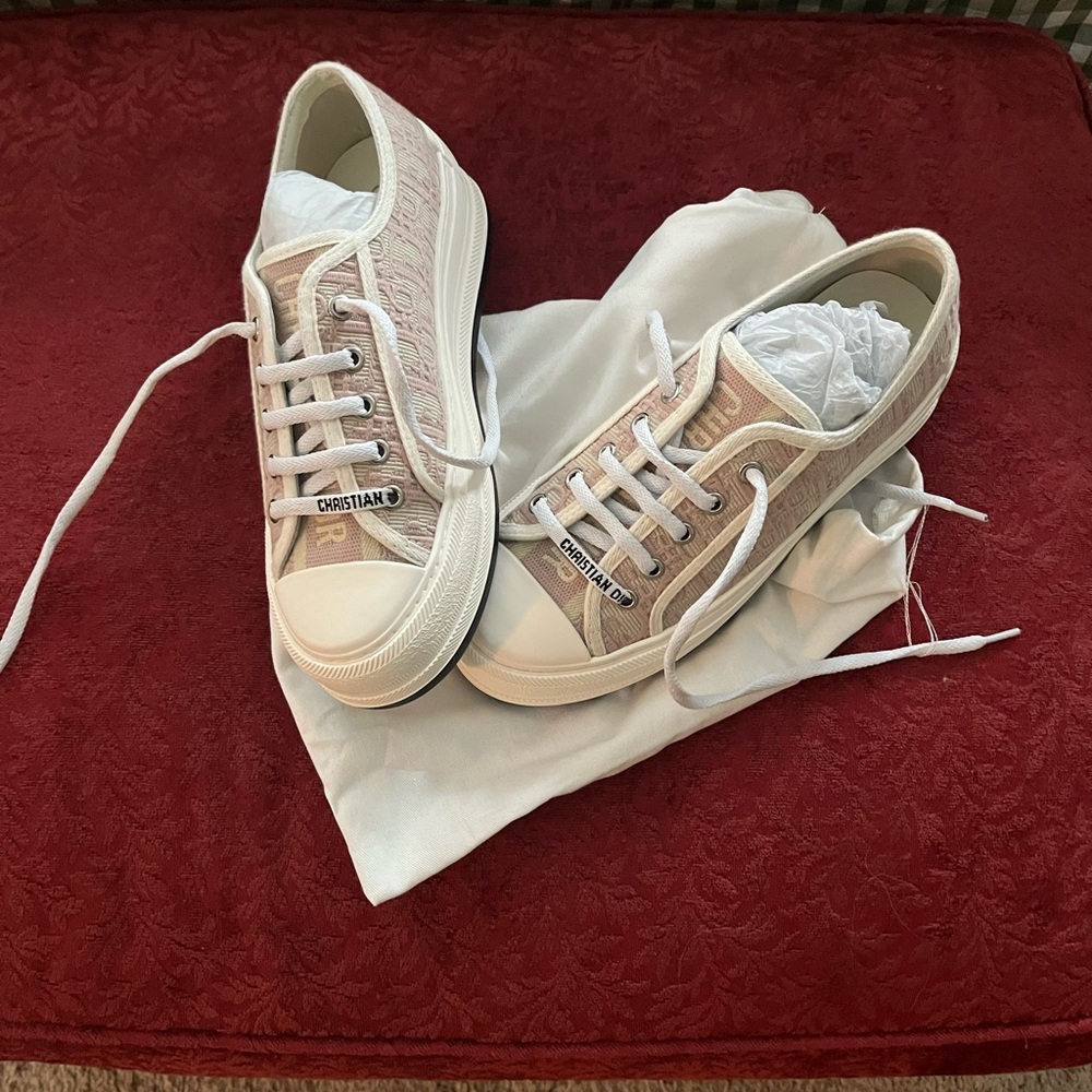 Inspired Pink and White oblique  Canvas Sneakers with Rubber Soles